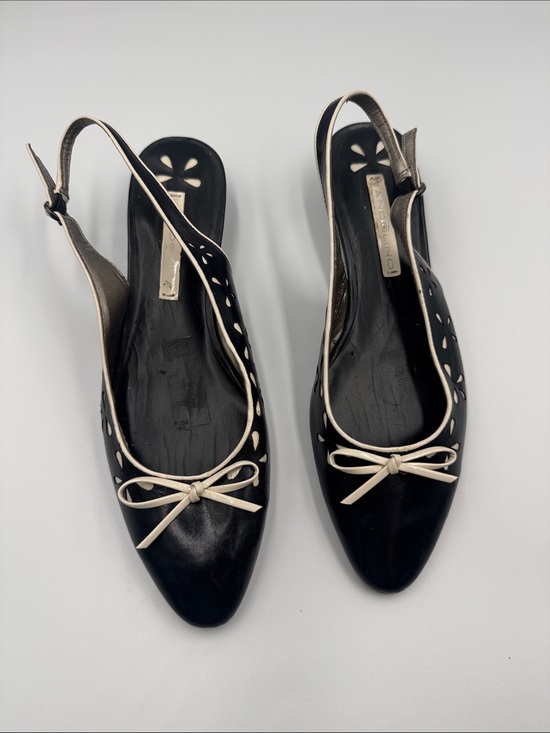Bandolino Shoes - Bandolino Black Slingback Flats with Cream Bow Trim